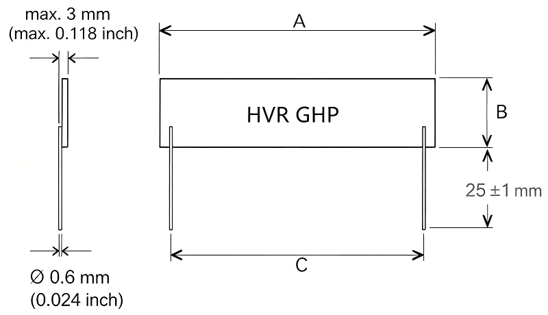 Схема артикула высоковольтного толстоплёночного резистора серии HVRGHP